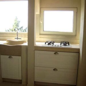 Built-in kitchen with window over the sink