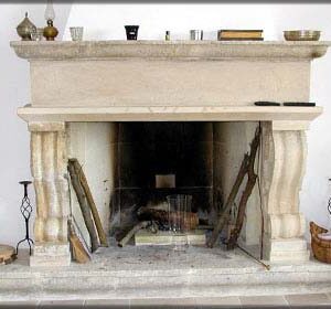 Prefabricated stone frame of a italian stone fireplace