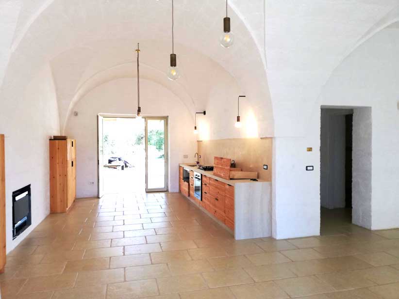 Natural stone and marble-grit flooring.